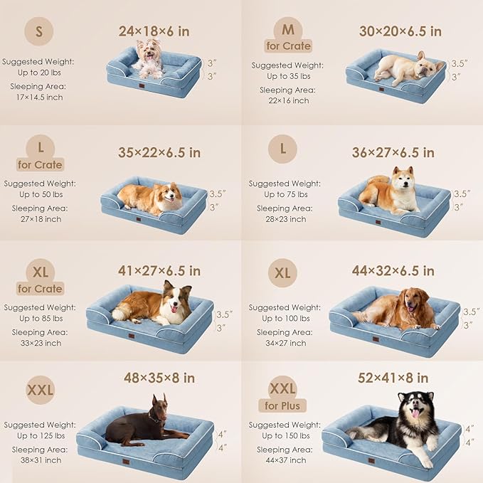EHEYCIGA Orthopedic Dog Bed for Medium Dogs, Waterproof Memory Foam Medium Dog Beds with Sides, Non-Slip Bottom and Egg-Crate Foam Pet Couch Bed with Washable Removable Cover, Washed Blue