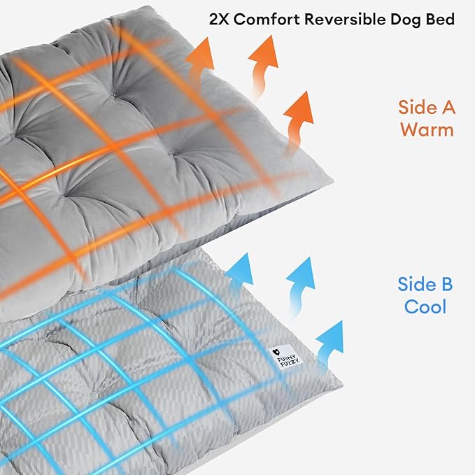 FUNNY FUZZY Washable Dog Bed,Reversible Plush Dog Crate Mat, Soft Fluffy Kennel Pad,Pet Sleeping Mattress for Large,Jumbo,Medium Sized Dogs Breeds,Indoor Cats,41.7" × 28.3", Light Grey