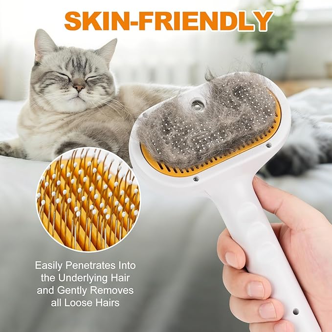 Pet Steam Brush for Cats and Dogs, 4-in-1 Cat Brush for Shedding, Spray Hair Removal Comb with 2 Waterless Shampoo, Pet Hair Removal Tool for Long & Short Haired Pets