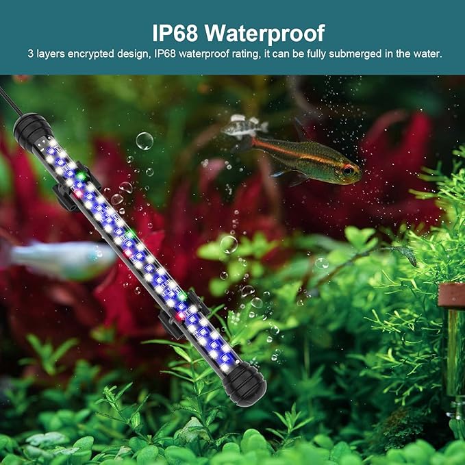 Led Aquarium Light with Timer, Submersible Aquarium Plant Light, Fish Tank Light with Auto On/Off, 3 Lighting Modes, Adjustable Brightness (26.8 in for 28-52inch Planted Tank), 14W
