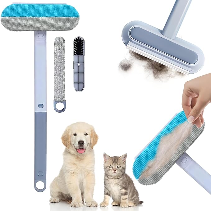 4 in 1 Multifunctional Reusable Pet Hair Remover Brush,Dog & Cat Hair Remover Tool for Couch,Bedding & Carpet,Washable Fur Remover with Dual-Sided Cleaning Brush