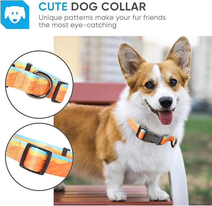 HEELE Dog Collar, Adjustable Soft Dog Collar for Small Medium Large Dogs,Floral Patterned Puppy Collars with Quick Release Buckle M Length 13.39''-20.87''