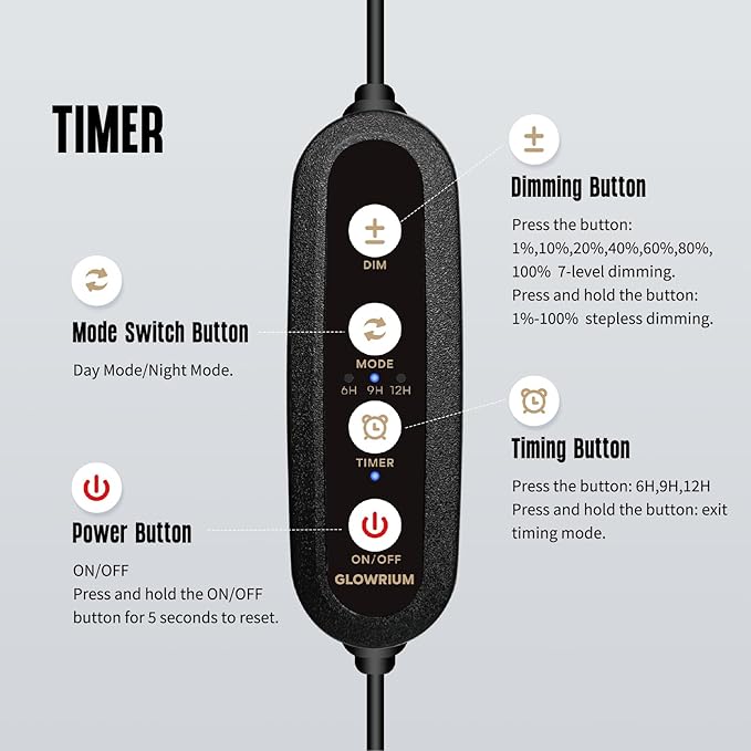 GLOWRIUM Aquarium Light, LED Freshwater Fish Tank Light with Timer, Full Spectrum Planted Aquarium Grow Lights with Daylight/Moonlight Mode, Brightness Adjustable, Auto On/Off (30-35 in)
