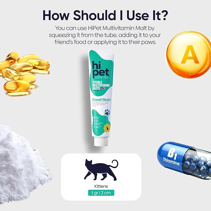 Hi Pet Multivitamin Cat Malt, Cat Treats Lickable, Supports Immune System, Metabolism, Dental Health, Weight Control, Iron for Cats, 2.65 Oz (Pack of 3)