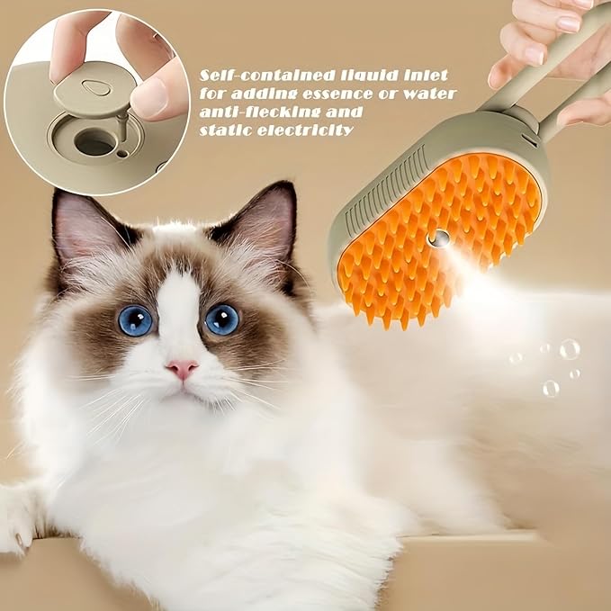4 in 1 Pet Steam Brush, Cat Steam Brush, Quick & Easy Pet Hair Remover, Massaging & Deshedding - Anti-Static, Moisturizing, USB Rechargeable for Dogs & Cats (White)