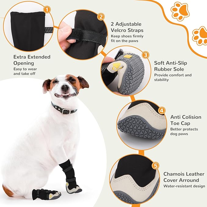 Dog Shoes for Large Small Medium Dogs, Dog Snow Boots Winter, Dog Booties and Paw Protectors to Prevent Licking, Anti-Slip Dog Shoes with Reflective for Hot Pavement,Hardwood Floors, Hiking (Size 2)