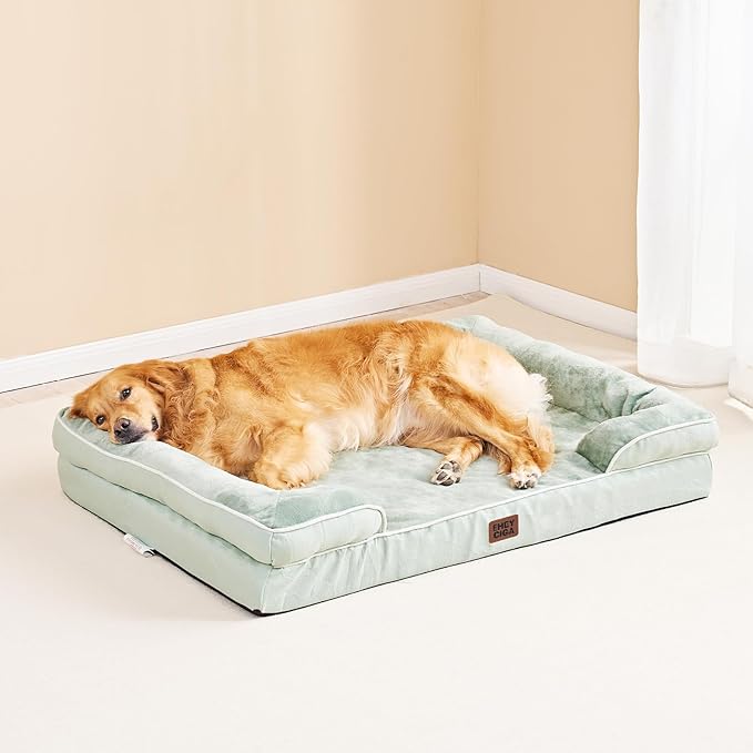 EHEYCIGA Orthopedic Dog Beds for Extra Large Dogs, Waterproof Memory Foam XL Dog Bed with Sides, Non-Slip Bottom and Egg-Crate Foam Big Pet Couch Bed with Washable Removable Cover, Sage Green
