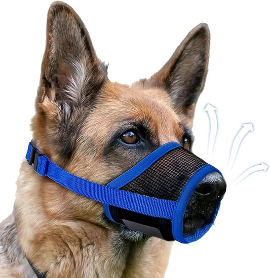 Dog Muzzle, Soft Air Mesh Muzzle for Small Medium Large Dogs Anti Biting Barking Chewing, Breathable Drinkable Adjustable Loop Pets Muzzle for German Shepherd Husky Labrador Retriever (Blue,XL)