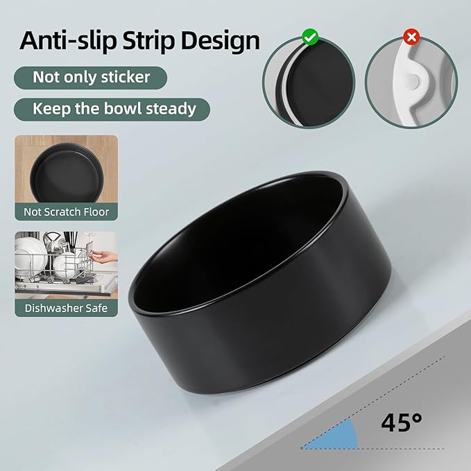 Ceramic Raised Double Bowls Set with Stand, 2 Heights Elevated, Food & Water Bowls for Small Breed Dogs, Cats, Kitty, Weighted Dog Dishes, Pet Bowls(5.1'',13.5oz, Black)