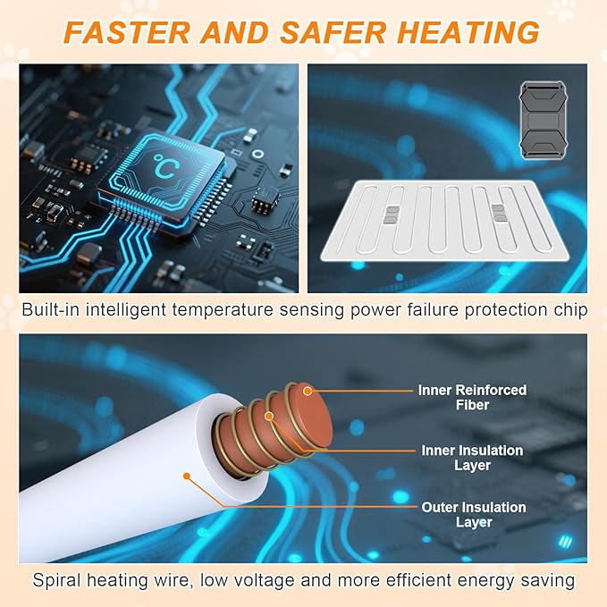 Cat Heating Pad, 17×13 In Heated Cat Bed With Intelligent Constant Temperature Switch, PVC Waterproof With Metal Protective Tube Puppy Whelping Supplies, Comes With a Plush Cotton Sleeve-Apricot