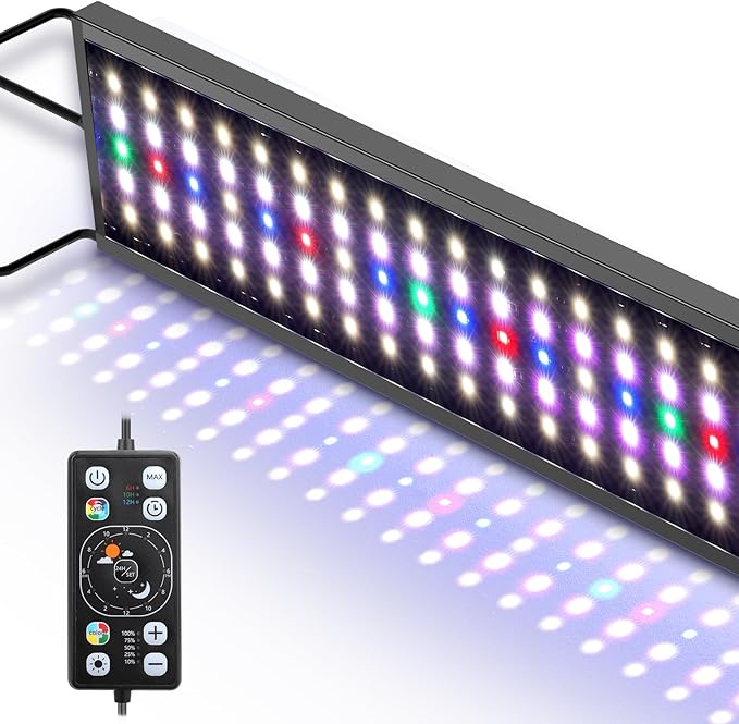 hygger Aquarium LED Light Fish Tank Full Spectrum Lighting with 24/7 Day-Night Cycle Mode & Auto On/Off Timer, 7 Color Options, Dimmable, Extendable Bracket for 48~54in Tank Plant Lights