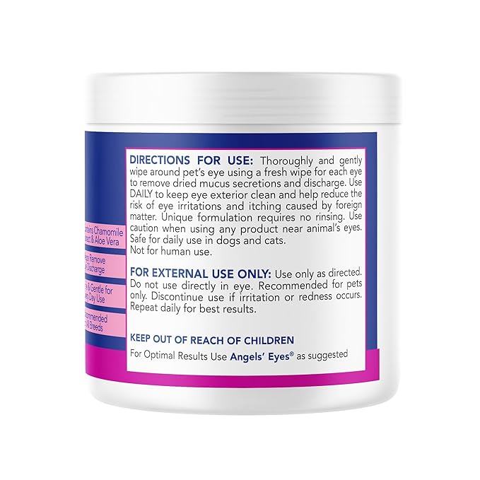 ANGELS' EYES Gentle Tear Stain & Pet Eye Wipes for All Dogs & Cats Textured Grooming Wipes Remove Discharge & Mucus, Reduce Tear Stains, Hypoallergenic with Aloe & Chamomile, 100ct