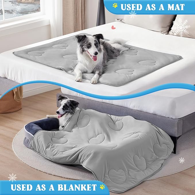 Cooling Blanket for Dogs, Lightweight & Durable Dog Cooling Mat, Q-MAX>0.45 Soft Breathable Pets Comforter for Couch, Bed & Car Essential - Light Grey 25x40 Inches