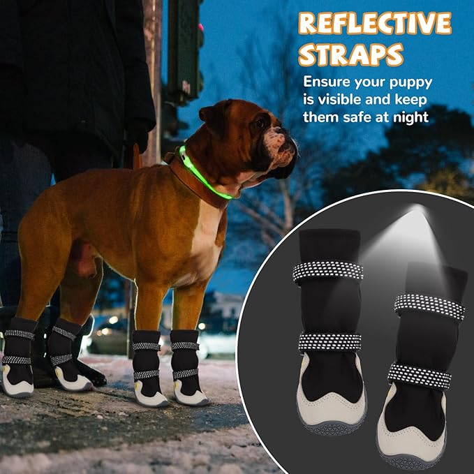 Dog Shoes for Large Small Medium Dogs, Dog Snow Boots Winter, Dog Booties and Paw Protectors to Prevent Licking, Anti-Slip Dog Shoes with Reflective for Hot Pavement,Hardwood Floors, Hiking (Size 8)