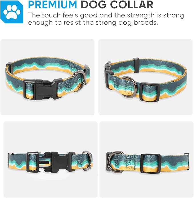 HEELE Dog Collar, Adjustable Soft Dog Collar for Small Medium Large Dogs,Floral Patterned Puppy Collars with Quick Release Buckle M Length 13.39''-20.87''