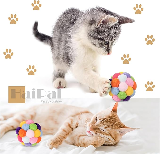 9PCS Cat Toy Balls, 1,75'' Soft Pom Pom Balls for Kittens, Colorful Soft Fuzzy Balls for Cats, Interactive Playing Chewing Toys for Indoor Cats and Kittens, Cute Kitten Kitty Toys