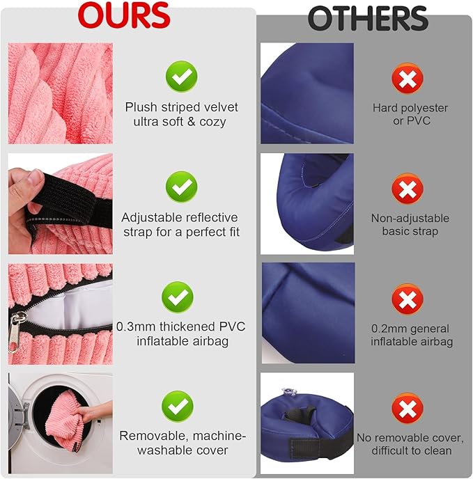 BINGPET Inflatable Dog Cone Collar Alternative After Surgery,Soft Recovery Cone for Dogs to Stop Licking,Protective Neck Donut E Collar Adjustable for Small Medium Large Dogs & Cats(Pink,S)