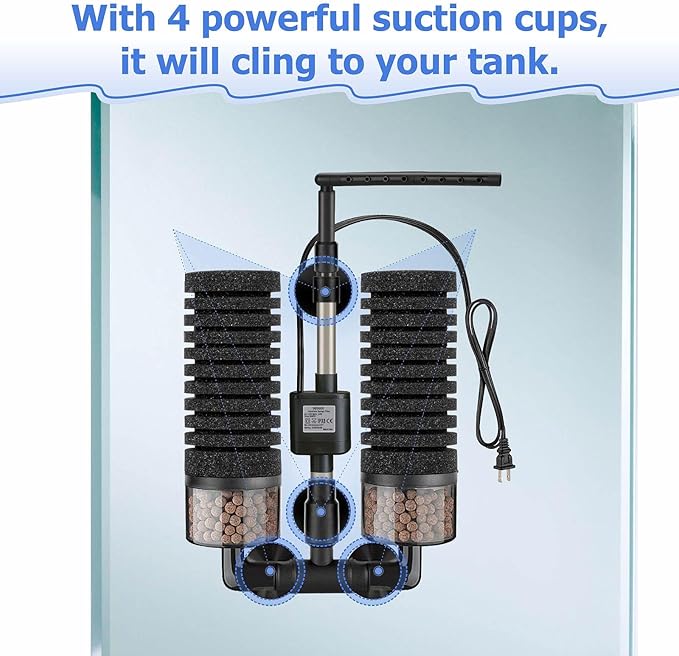 Upgrade Aquarium Electric Power Sponge Filter with Submersible Pump ，Ultra-Quiet Motor with Bio Ceramic Media Balls and 2 Spare Sponge (L for 20-55 Gal)