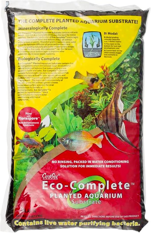 CaribSea Eco-Complete Planted Aquarium Substrate - 20 lbs - Black Nutrient-Rich Gravel for Freshwater Planted Tanks - Promotes Healthy Plant Growth & Water Stability