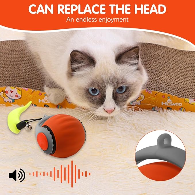 Speedy 3.0 Ball, Smart Interactive Cat Toy Balls, Automatic Rolling Ball 2.0 Enrichment Toy, with Tail Two Speed Adjustment (Orange + Blue)