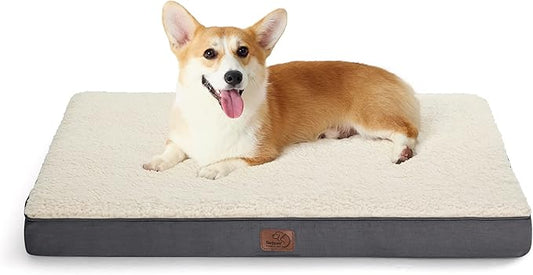 Bedsure Dog Bed Medium Size Dog - Orthopedic Flat Puppy Beds with Removable Washable Cover, Egg Crate Foam Pet Mat, Suitable for Pet Up to 35 lbs