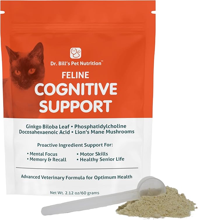 Dr. Bill's Feline Cognitive Support | Memory Support Supplement for Cats | Pet Supplement | Contains Gingko Biloba, L-Carnosine, Vitamin B-12, L-Glutamine, L-Tyrosine, and DHA