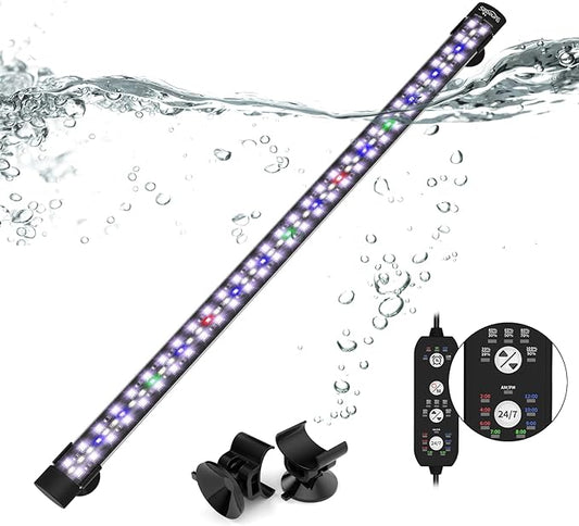 Submersible Aquarium Light for 24 to 43 Inch Fish Tank, 24/7 Cycle Fish Tank Light with Timer, Aquarium Plant Light with Full Spectrum+7 Single Colors, Auto On/Off, Adjustable Brightness