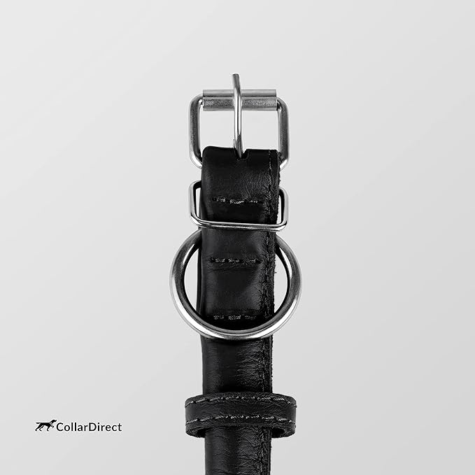 CollarDirect Rolled Leather Dog Collar, Soft Padded Round Puppy Collar, Handmade Genuine Leather Collar Dog Small Large Cat Collars 13 Colors (15-19 Inch, Light Blue Textured)