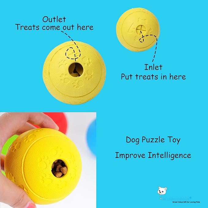 Dog Puzzle Toy, Treat and Dental Balls, Interactive Treat Dispensing Toy for Dogs, Durable Puppy Toys for Teething Small Dogs, Rubber Teeth Balls, Slow Feeder, 2-Pack (Medium Large)