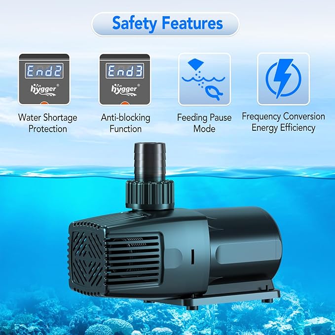 hygger 24V DC Adjustable Aquarium Water Pump & Wavemaker,30dB Quiet Return Pump,10-Speed Flow Control, Dry Run Anti-Block Protection for Freshwater Saltwater Ponds Fountains(34W,1056GPH/4000LPH)