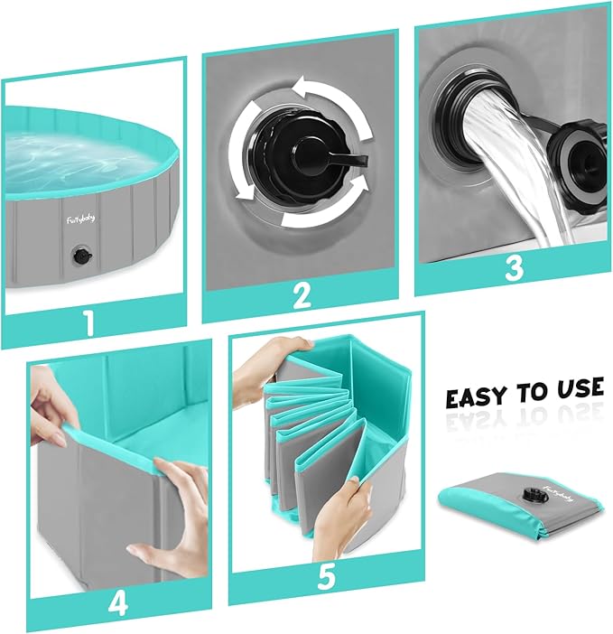 Furrybaby Dog Pool, Kiddie Pool Hard Plastic Foldable Dog Pools for Large Dogs Portable Pet Doggie Wading Swimming (Grey 47'') Indoor and Outdoor