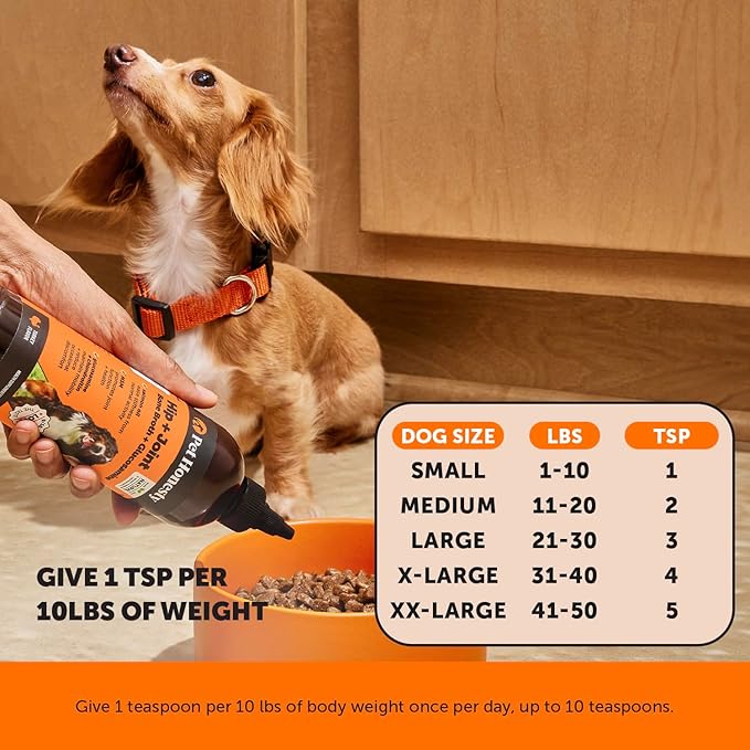 Dog Joint Supplement with Salmon Oil for Dogs - Ease Stiffness, Reduce Discomfort & Support Joint Mobility Liquid Supplement, Dog Food Topper Bone Broth with Glucosamine for Dogs (12 oz)