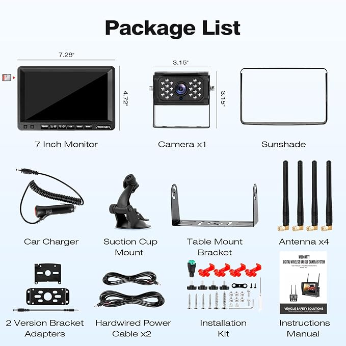 7 Inch Wireless RV Backup Camera System for Truck/Trailer/Camper/Bus, 1080P Dual/Quad Split Screen with DVR, Clear Night Vision, Support 4 Cameras, IP68 Waterproof Digital Wireless System