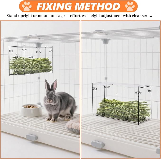 Acrylic Rabbit Hay Feeder with Lid, Transparent Hanging Food Dispenser Hay Feeder for Bunny Rabbits Guinea Pig Cage Chinchillas Hamsters Small Pets and Animals（Small