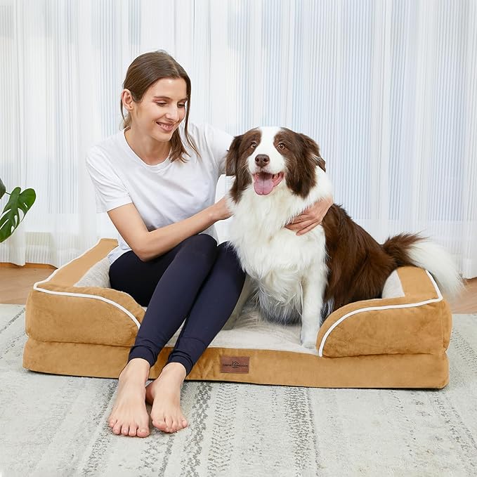 Comfort Expression Small Dog Beds Waterproof Orthopedic Foam Dog Sofa Beds for Medium Dogs Comfy Pet Bed with Washable Removable Cover & Non-Slip Bottom(Small,Khaki)