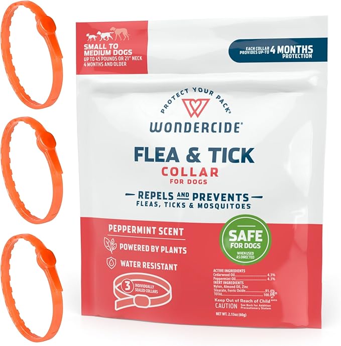Wondercide - Dog Collar - Flea, Tick, Mosquito Repellent for Dogs with Natural Essential Oils - Small Medium 3PK - Up to 12 Months Protection