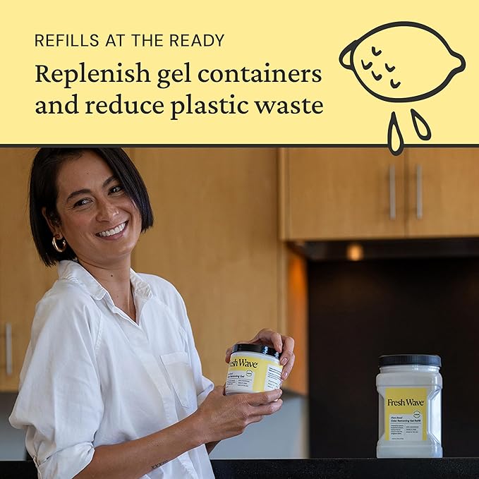 Fresh Wave Lemon Odor Removing Gel Refill, 63 oz. - Safer Odor Absorbers for Home, Natural Plant-Based Odor Eliminator, Every 15 oz. lasts 30-60 Days, For Cooking, Trash & Pets
