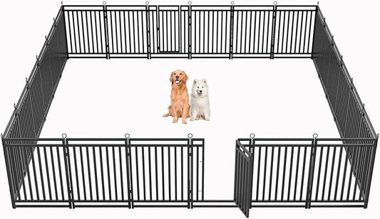Dog Fence Outdoor Indoor, 40 Inch Height 24 Panels Dog Playpen for Large/Medium/Small Dogs Metal Dog Pen for Yard Camping and RV | Black-Silver