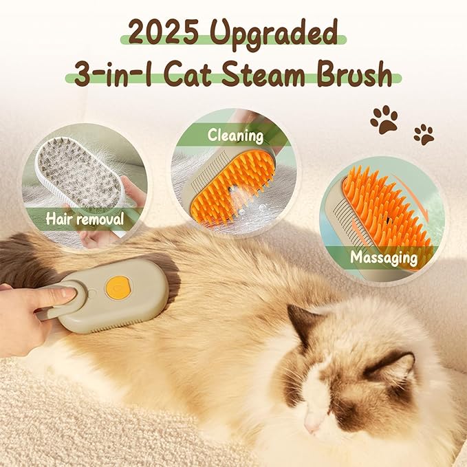Upgrade Cat Steam Brush, 3 in 1 Pet Steam Groomer Brush, Rechargeable Pet Steam Groomer Comb for Massaging and Cleaning Shedding Pets Hair, Anti-Static Hair Removal Comb for Cats Dogs (White)