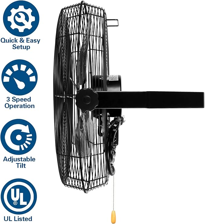 BILT HARD 4600 CFM 20 in. Industrial Wall Mount Fan, 3-Speeds High Velocity Wall Fan with Sealed Motor, Heavy Duty Metal Barn Fans for Garage, Commercial, Greenhouse, Warehouse & Shop Use