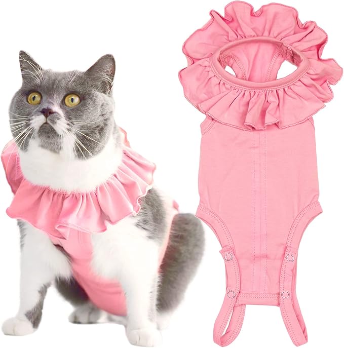 Cat Recovery Suit for Abdominal Wounds and Skin Diseases, Breathable Surgical Recovery Shirt After Surgery Wear Anti Licking Wounds,E-Collar Alternative for Cats Pet Kitten(RSC01-pink-m)