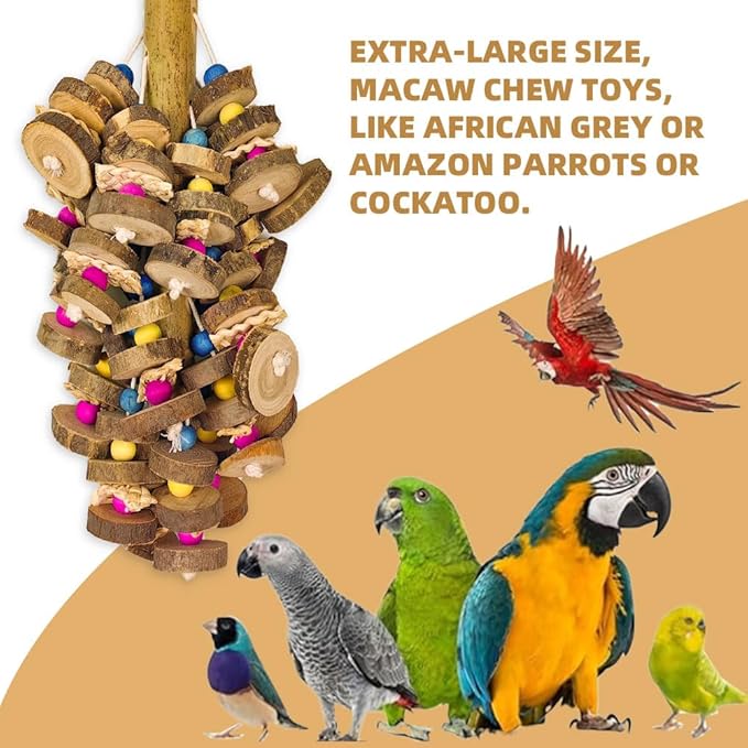 Extra Large Bird Parrot Toys- 19.7 inch Multicolored Natural Wooden Block Parrot Chewing Toy Suggested for Macaws cokatoos, African Grey and a Variety of Amazon Parrots. (Large Size)