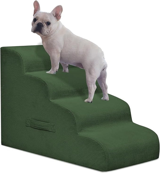 Dog Steps for Small Dogs, 4-Step Pet Ramp Stairs for High Beds and Sofa, Non-Slip Pet Stairs for Small Dogs and Cats, Removable and Easy to Clean Cover, Green