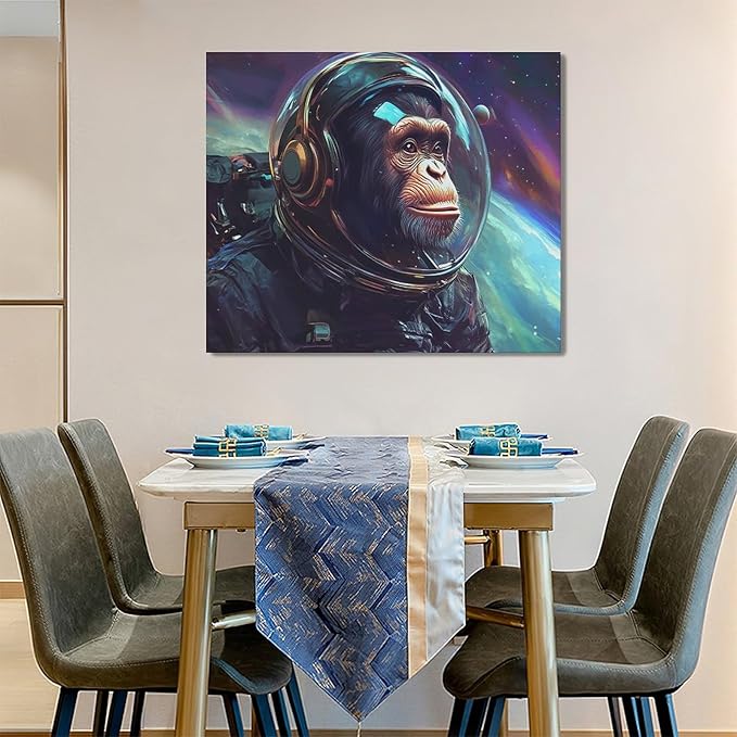 Framed Large Monkey Astronaut Wall Art, Oversized Chimpanzee Spacemen Wall Decor for Living Room, Outer Space Canvas Painting Pictures Modern Artwork for Living Room Bedroom Office 60"x30"