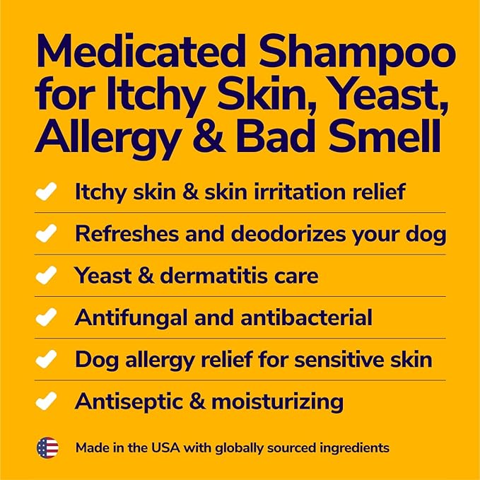 Medicated Dog Shampoo for Itchy Skin Relief - Yeast Infection Treatment for Dogs & Dog Allergy Relief Hot Spot Treatment - Hydrocortisone Antifungal Shampoo (16 oz)