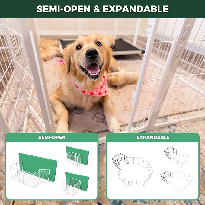 FXW Homeplus Unleashed Indoor Dog Playpen - Stress-Free and Safe Play, Heavy Duty 45 Inch 6 Wire Panels Dog Pen for Large Dogs, White│Patented