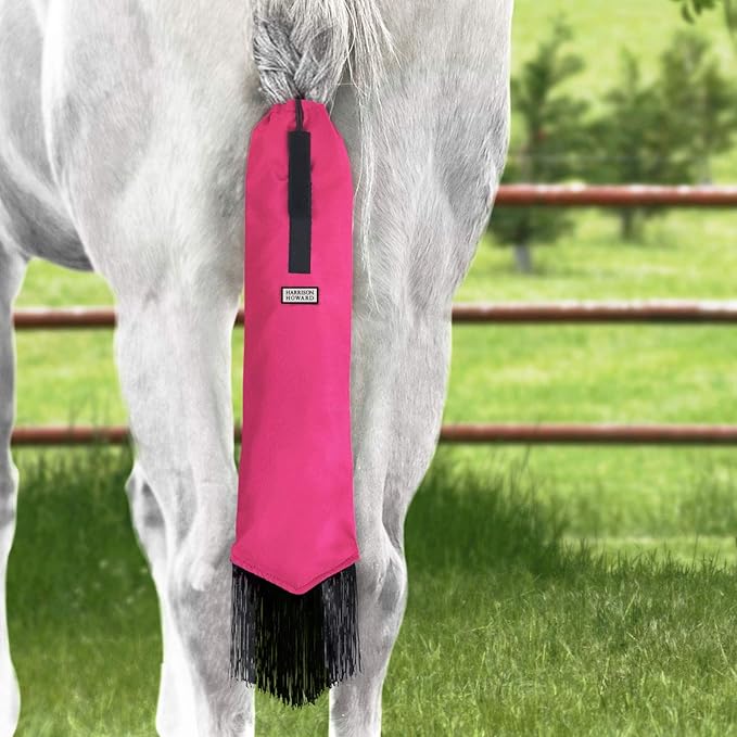 Harrison Howard Smooth Lightweight Adjustable Fastener Nylon Horse Tail Bag with Fringe