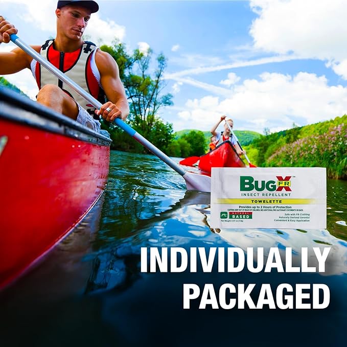CoreTex Bug X FR DEET-Free Insect Repellent Wipes - Pack of 100 Single-Use, Naturally Derived Geranium Oil Bug Wipes - Protects Against Flies, Fleas & Mosquitoes - Travel Mosquito Repellent Towelettes