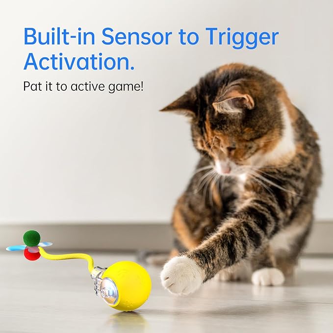Interactive Cat Toys for Indoor Cats - Kitten Toy with Speedy Tail 2.0, Automatic Cat Toys for Bored Indoor Adult Cats, Motion-Activated, 2025 New Upgraded, USB Rechargeable (Yellow)