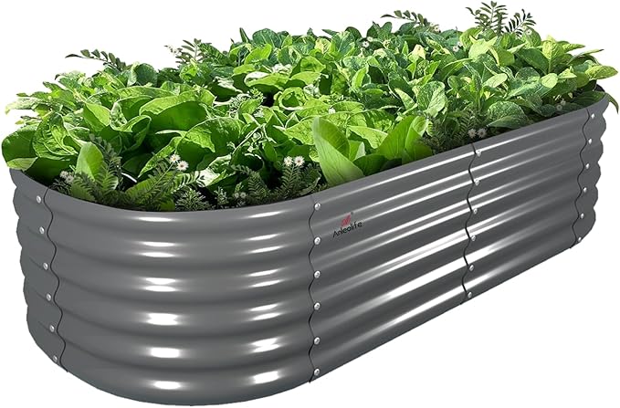 A ANLEOLIFE 6X2X1.5 ft Galvanized Raised Garden Beds Outdoor, Oval Round Metal Planter Box for Planting Vegetables Flowers Herb, Anti-Rust & Easy-Setup, Quartz Grey